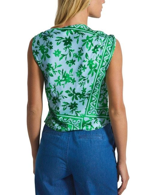 10 Crosby Derek Lam Green Ariel Tile Print Asymmetric Top W/ Embellishment