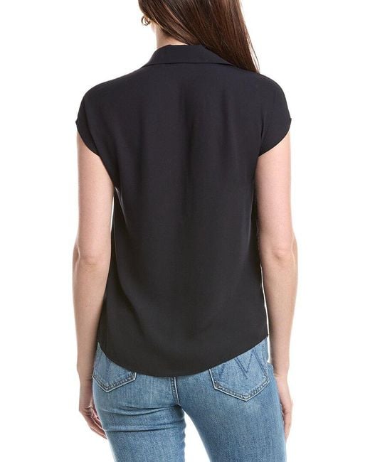 Tahari Black Camp Collar Blouse