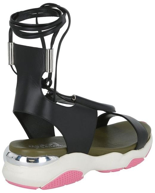 Ferragamo Black Lace-up Leather Sandal
