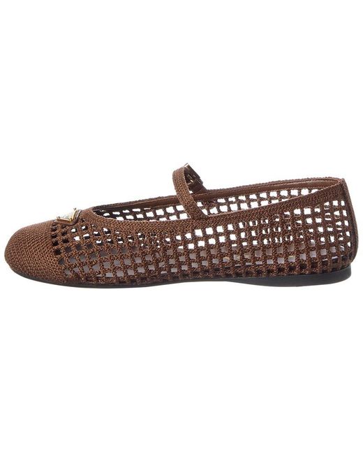 Prada Brown Crochet Ballerina Leather Flat