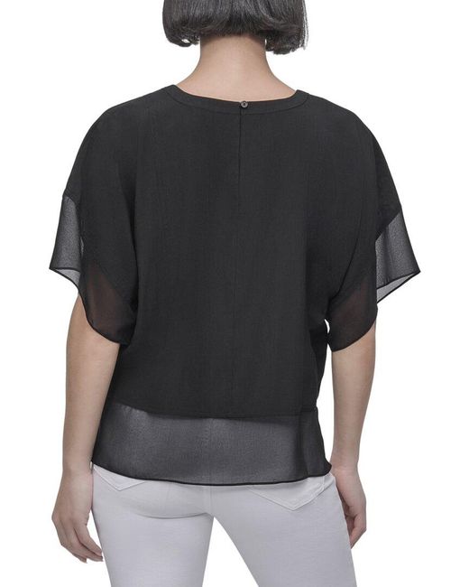 DKNY Black Dolman Sleeve Mix Media Top