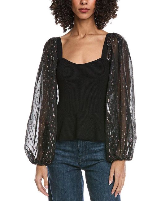 Fate Black Contrast Sheer Top