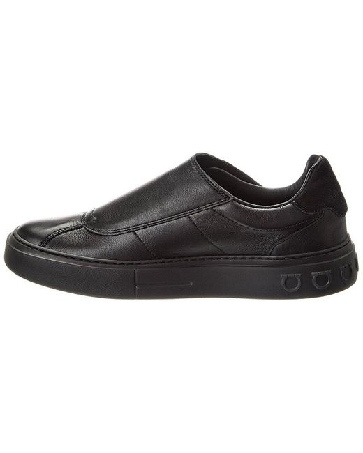 Ferragamo Black Leather & Suede Sneaker for men