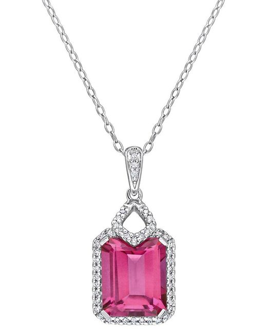 Rina Limor Silver 5.79 Ct. Tw. Diamond & Pink & White Topaz Halo Pendant Necklace