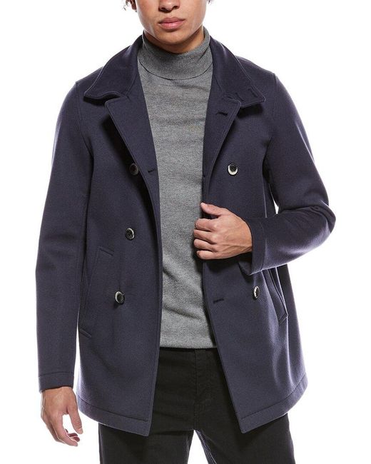 Herno Blue Wool & Cashmere-Blend Coat for men