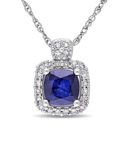 Rina Limor Blue 10K 0.82 Ct. Tw. Diamond & Diffused Sapphire Halo Necklace