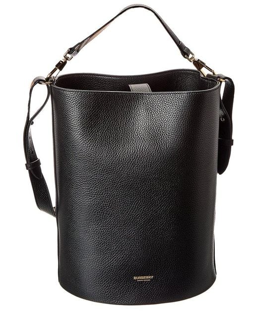 Burberry Women's Black Logo Medium Leather Bucket Bag