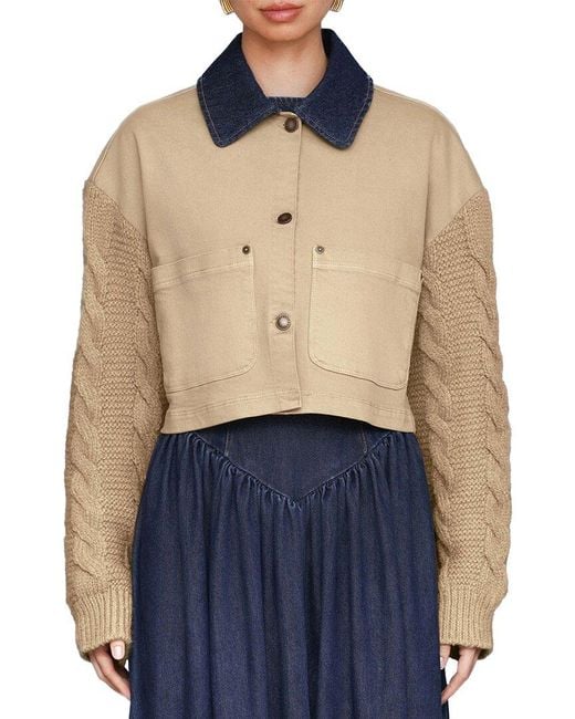 Avec Les Filles Blue Sweater Sleeve Chore Jacket