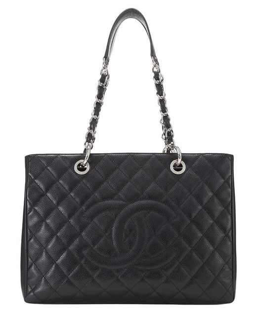 Chanel Black Quilted Caviar Leather Grand Shopping Tote (Gst) (Authentic Pre-Loved)