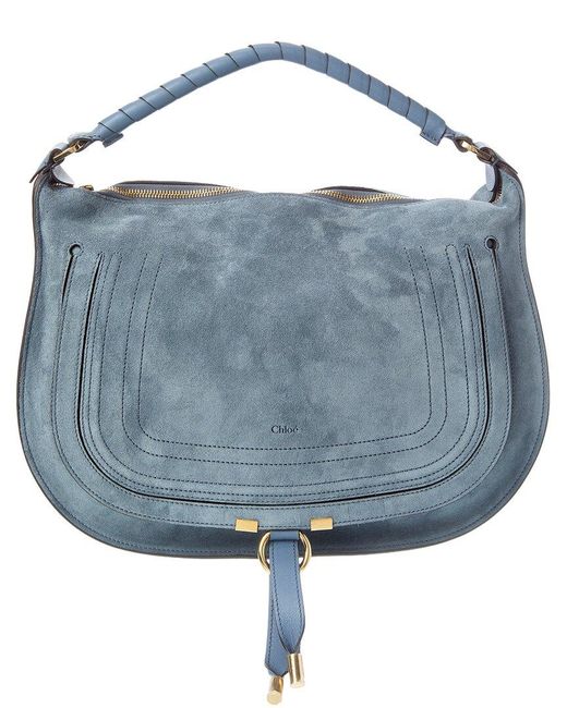 Chloé Blue Marcie Suede & Leather Shoulder Bag