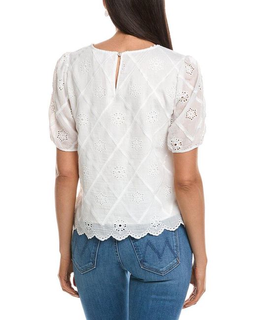Nanette Lepore White Embroidered Eyelet Blouse