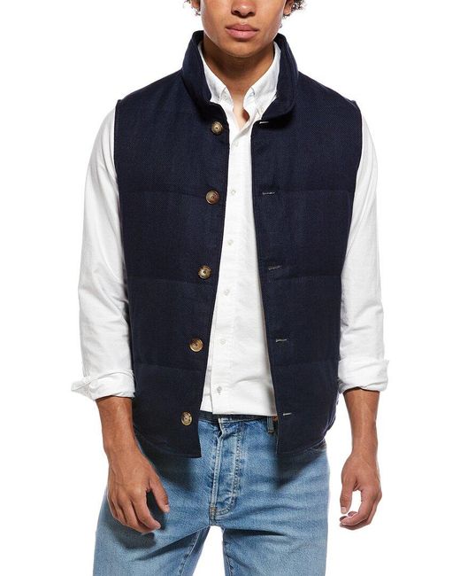 Brunello Cucinelli Blue Linen & Wool-Blend Vest for men