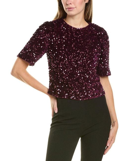 Nanette Lepore Red Velvet Sequin Blouse