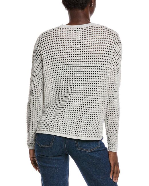 Minnie Rose Gray Open Knit Cashmere-Blend Sweater