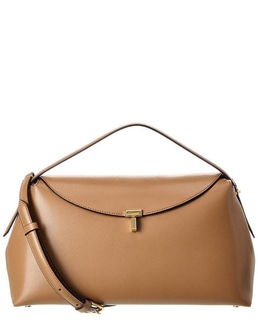 Totême Brown T-Lock Leather Top Handle Shoulder Bag