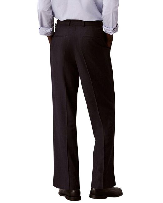 Calvin Klein Black Straight Wool-Blend Pinstripe Belted Trouser for men