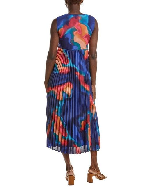 Nicole Miller Blue Accordion Pleated Midi Dress