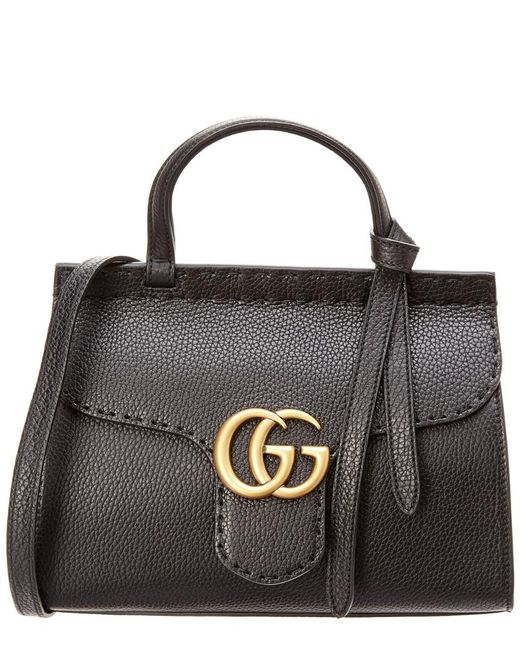 Gucci Gg Marmont Mini Top Handle Leather Bag in Black Lyst