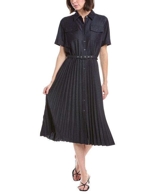 Tahari Blue Pleated Midi Dress