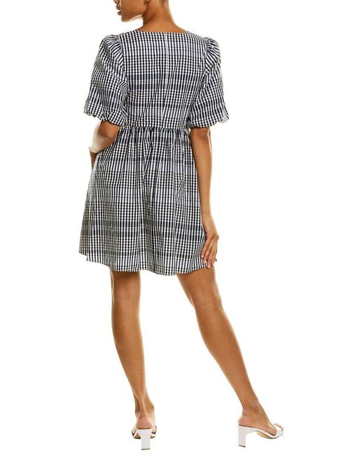 Madewell Gray Poplin V-neck Bubble-sleeve Mini Dress
