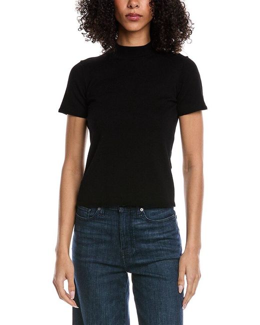 7 For All Mankind Black Mock Neck Wool-Blend Top