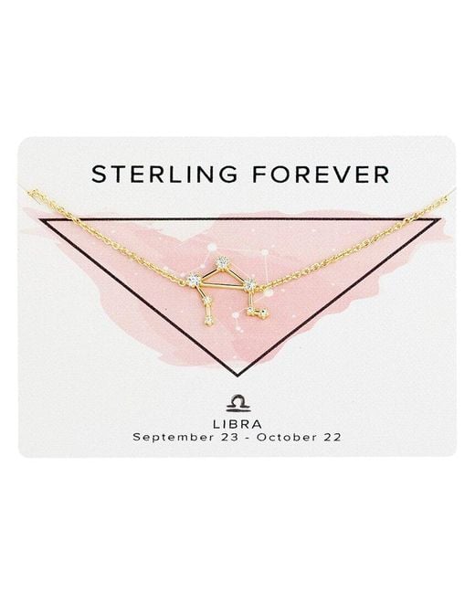 Sterling Forever White 14k Plated Cz Libra Delicate Constellation Necklace