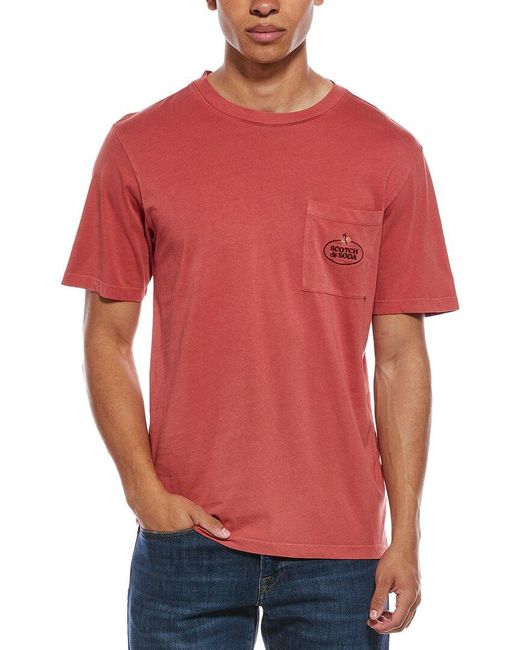 Scotch & Soda Red Garment-Dyed Pocket T-Shirt for men