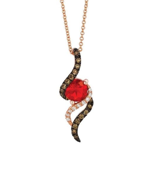 Le Vian Red Ocean Wave 14K 0.70 Ct. Tw. Diamond & Fire Opal Pendant Necklace
