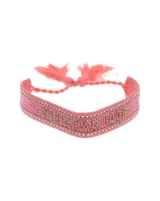 Dior Pink Logo Signature Cotton Bracelet