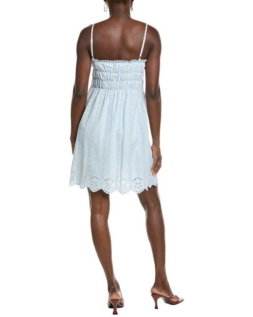 Marion Blue Eyelet Smocked Scallop Hem Dress