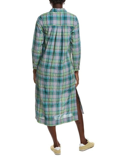 Ganni Green Seersucker Check Shirtdress