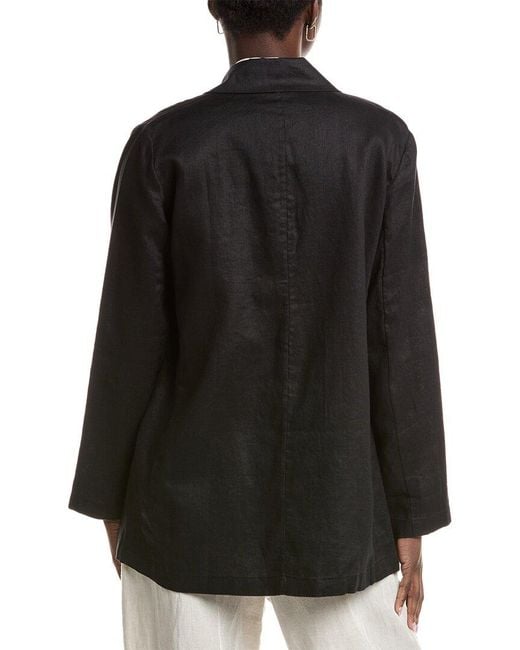 Eileen Fisher Black Notch Collar Long Linen Blazer