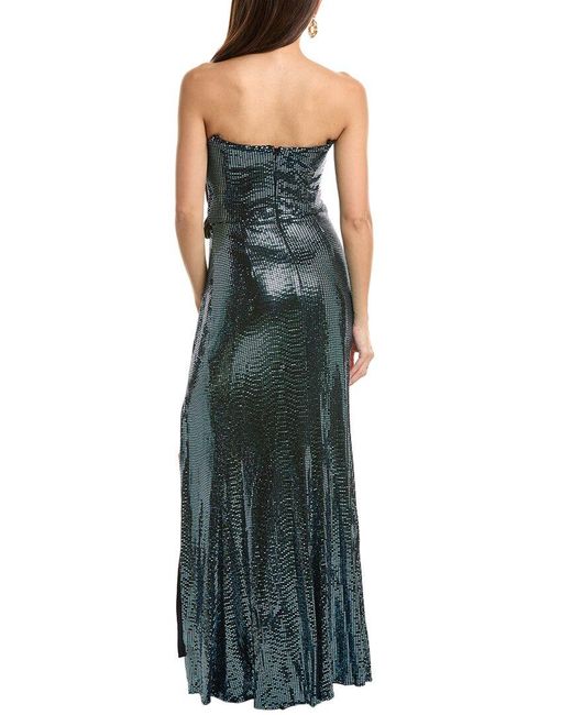 THEIA Blue Sequin Embellished Strapless Draped Gown
