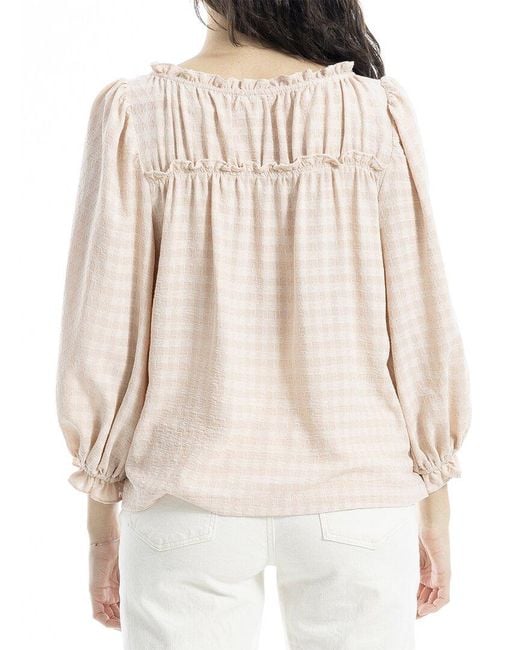 Max Studio Natural Smocked Balloon Sleeve Top