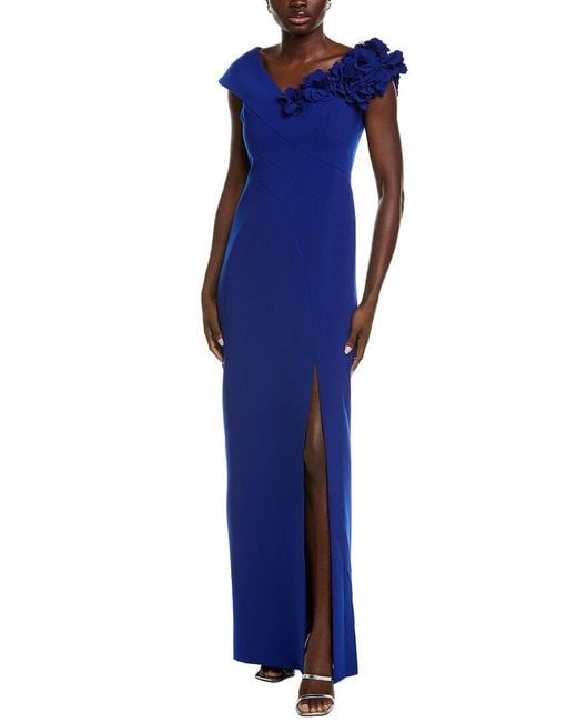 Teri Jon Blue Off-the-shoulder Gown