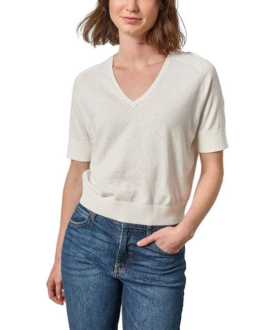 Lilla P Gray V-Neck Saddle Sleeve Linen-Blend Sweater