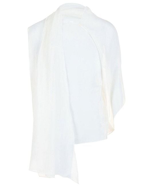 Ferragamo White Asymmetrical Shawl Blouse