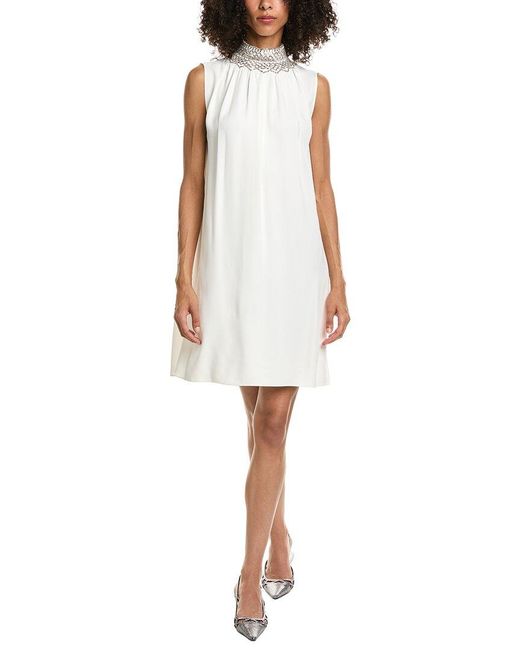 Prada White Bead Embellished Cady Mini Dress