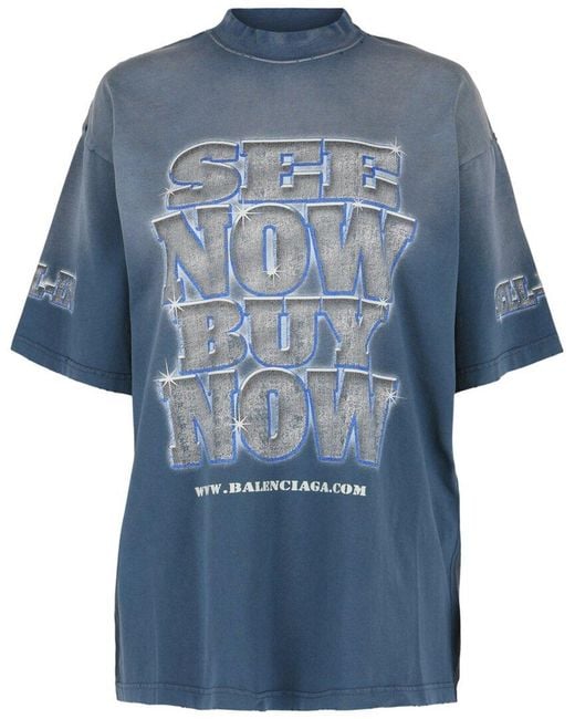 Balenciaga Blue Medium Fit See Now Buy Now Graphic T-Shirt