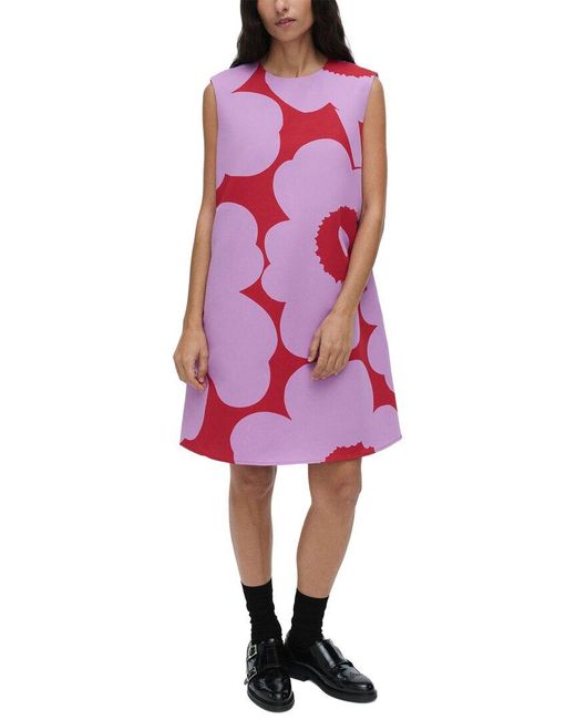 Marimekko Pink Sopiva Unikko Linen-Blend Dress