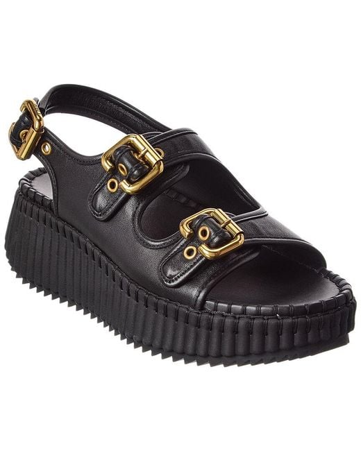 Chloé Black Nama Leather Wedge Sandal