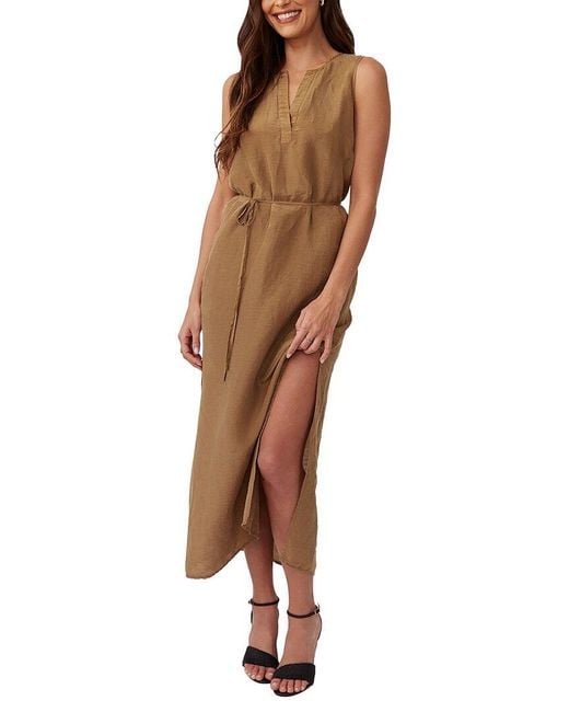 Bella Dahl Brown Sleeveless Belted Linen-Blend Maxi Dress