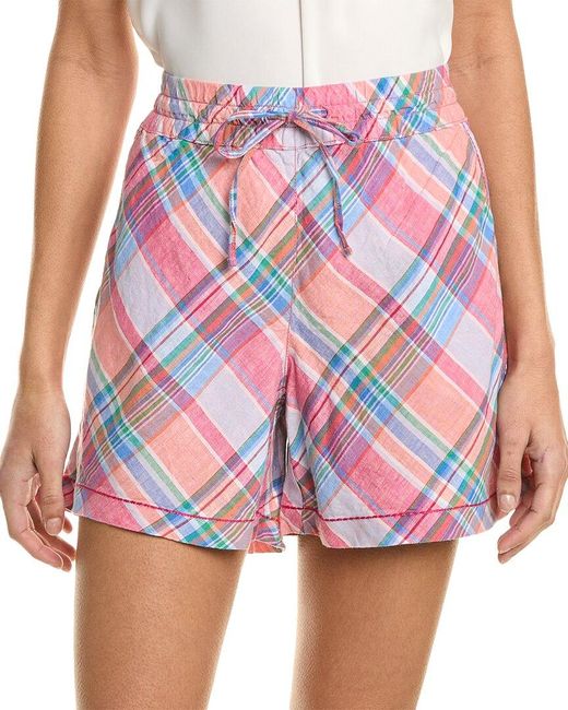 Tommy Bahama Pink Madras Plaid High-rise Easy Linen Short