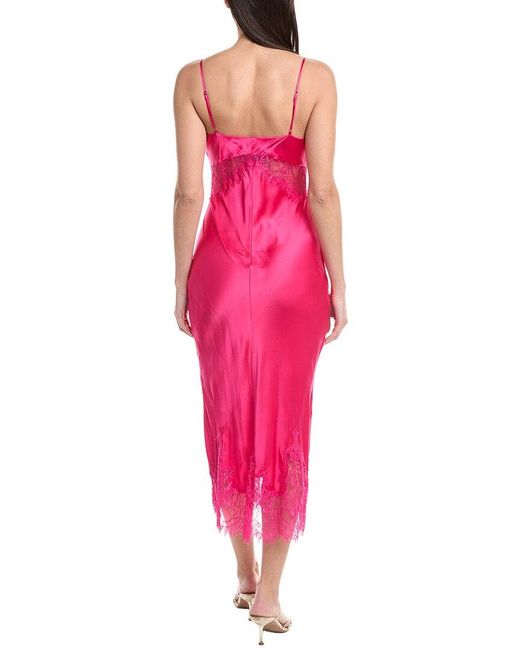 L'Agence Pink Scotly Lace Trim Silk Midi Dress