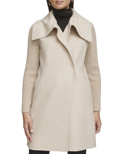 Kenneth Cole Natural Funnel Wool Blend Coat