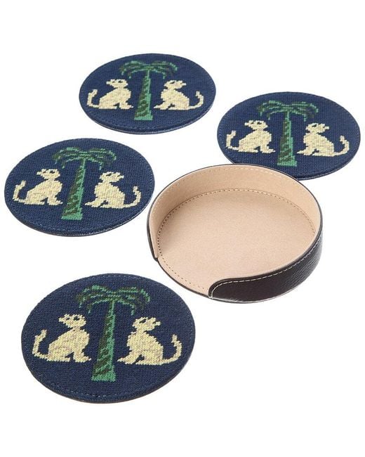 J.McLaughlin Blue Cocktail Party Needlepoint Coaster for men