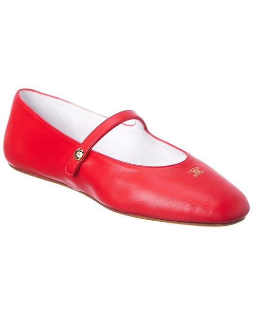 Céline Red Leather Ballerina Flat