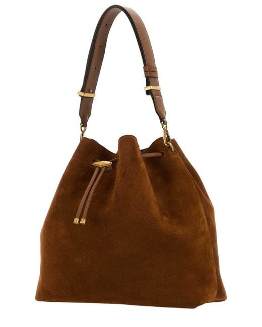 Jimmy Choo Brown Bonbon Medium Suede Bucket Bag