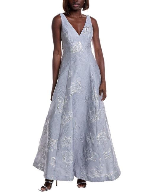 ML Monique Lhuillier Purple Madeline Jacquard Gown
