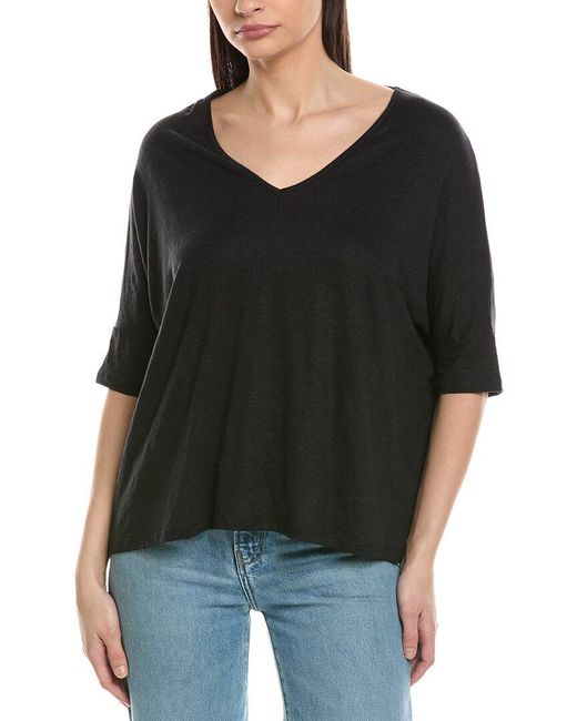 Majestic Filatures Black Stretch Linen-Blend Oversized T-Shirt